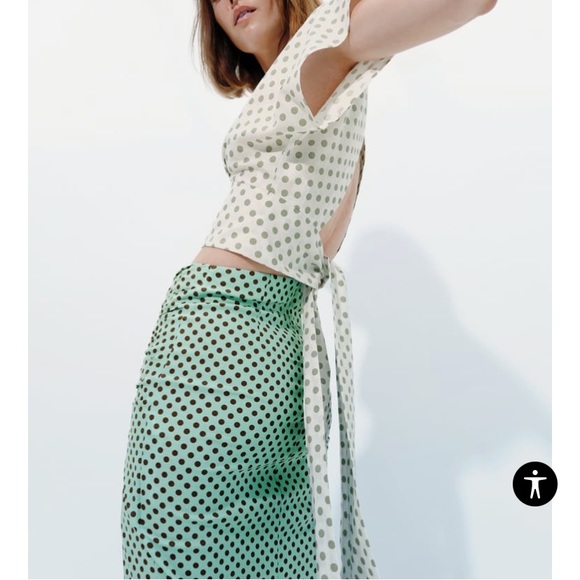 Zara Ecru Tie-back Polka Dot Cropped Top M - Picture 6 of 14